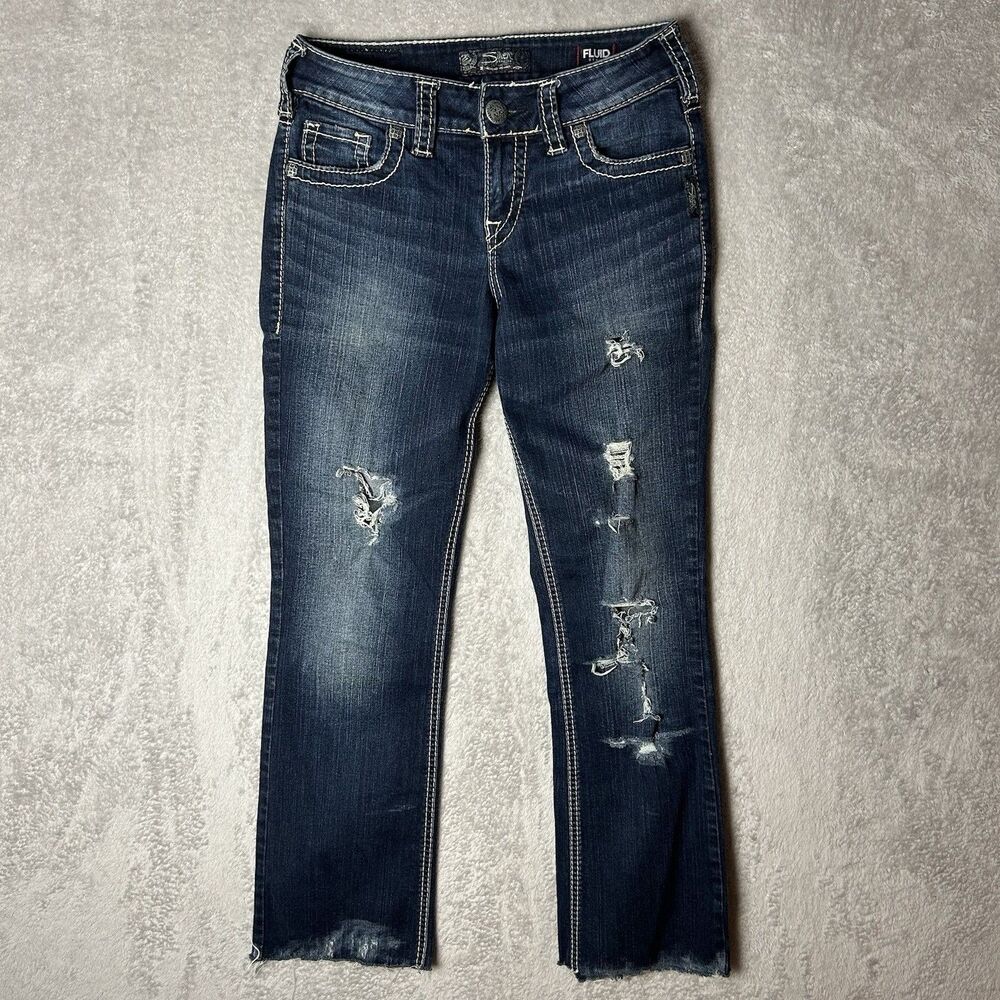 Silver Jeans, Suki Dark Wash Mid Slim Boot W27 L 31 Country Distressed ￼￼